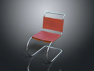 Modern Red Dining Chair With Chrome Metal Frame And Curved Legs Design 3d model