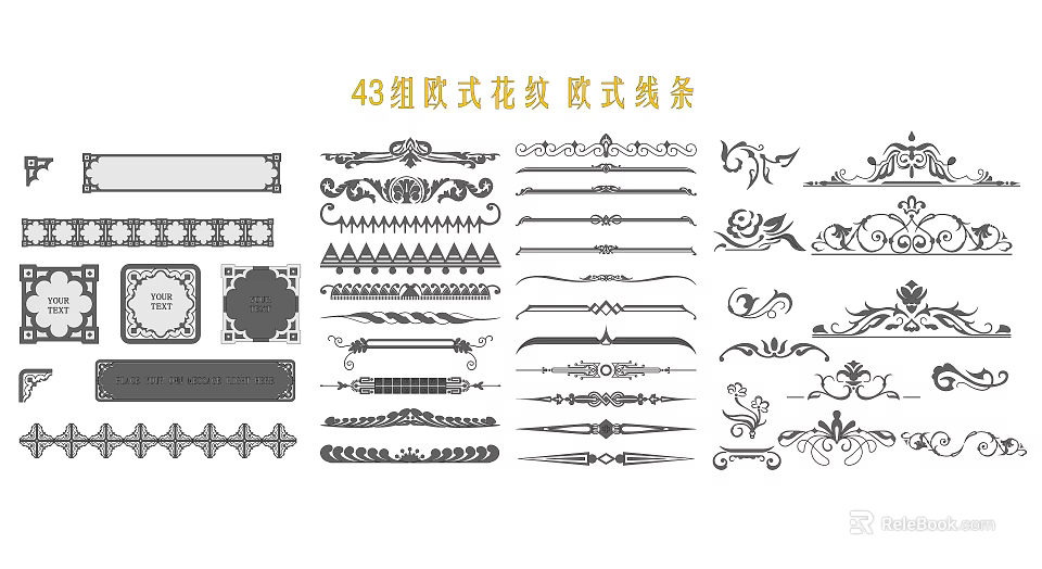 43 European Style Carved Patterns And Decorative Lines For Design Elements 3d model 