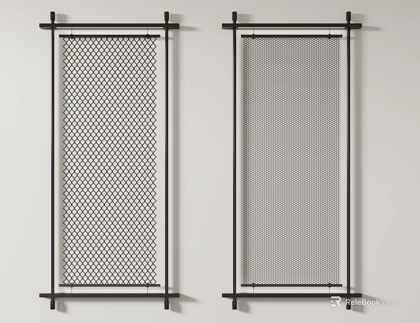 Modern Room Dividers with Black Metal Frames and Distinct Mesh Patterns 3d model