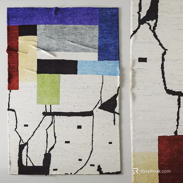 Modern Abstract Square Rug With Multicolored Geometric Patterns Lines And Blocks 3d model