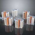 Modern Multi Storey Residential Buildings With Orange And White Exterior Facade Design