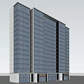 Modern High Rise Office Building With Glass Curtain Wall And Landscaped Entrance