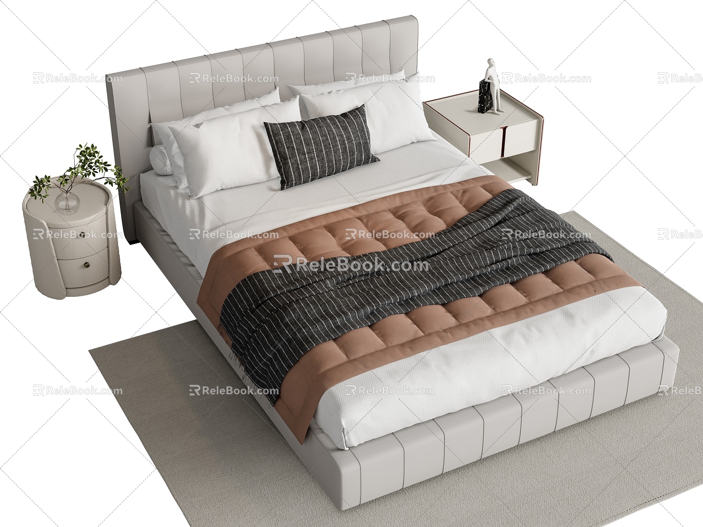 Modern single bed bedside table 3d model