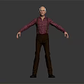 The Bald Headed Man In Plaid Shirt And Suspenders Arms Outstretched On Gray Background