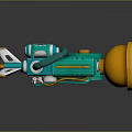 Cartoon Style Teal And Orange Weapon With Mechanical Wheel And Round Component