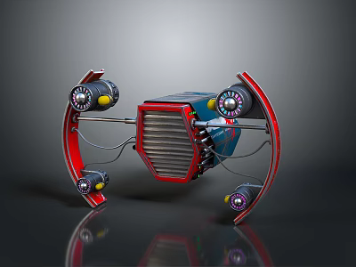 Red Aerospace Vehicle Design With Grille Structure Circular Thrusters And Yellow Details 3d model