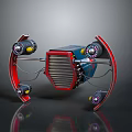 Red Aerospace Vehicle Design With Grille Structure Circular Thrusters And Yellow Details