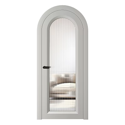 Light Gray Arched Top Swing Door With Ribbed Glass And Black Handle Interior View 3d model