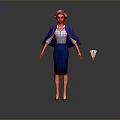 Female Game Movie Character Wearing Blue Coat Skirt White Shirt and Hat with Badminton Shuttlecock