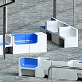 Modern Outdoor Landscape Seats With White Structure And Blue Seating Surfaces
