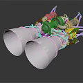 High Performance 3D Rocket Engine Equipment With Twin Large Nozzles And Colored Structural Components