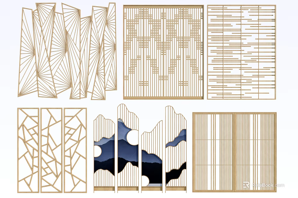 Modern Room Divider Designs With Geometric Patterns And Landscape Motifs 3d model 