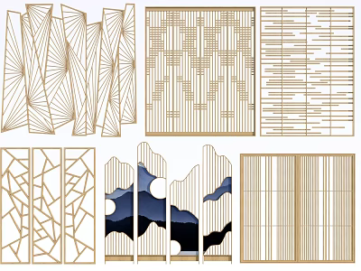 Modern Room Divider Designs With Geometric Patterns And Landscape Motifs 3d model