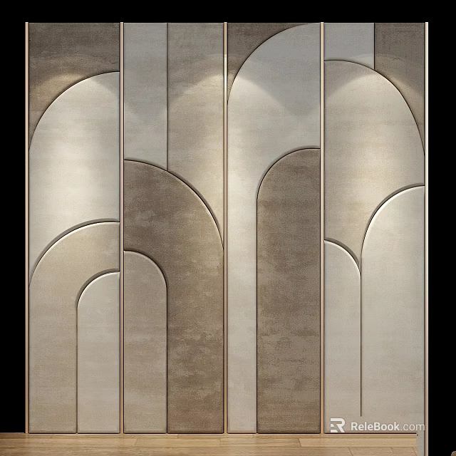 Modern Decorative Wall Design With Geometric Arched Shapes Beige And Light Brown Stone Texture 3d model 