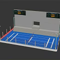 Badminton Court For Sports Fitness Training With Blue Surface White Lines And Scoreboards