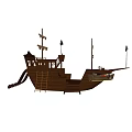 Wooden Pirate Ship Design Featuring Sails Ladder Slide Stairs And Black Flags