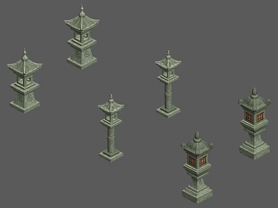 Traditional Stone Outdoor Lanterns with Pagoda Design and Various Sizes for Garden Decoration 3d model