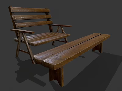 Natural Wooden Table and Chair Set with Simple Design for Home Living Space 3d model
