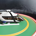 Modern Helicopter Parked On Green Helipad With Yellow Red Lines And Rotors