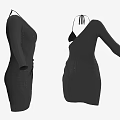 Chic Black Halter Neck Dress With Long Sleeves Ruched Waist And Button Detail Design