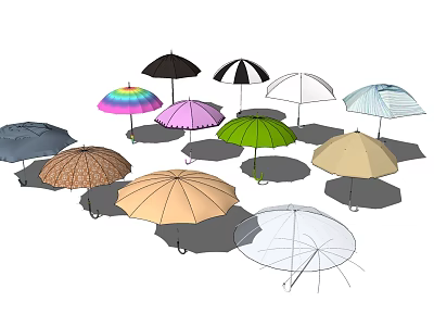 Assorted Colorful Umbrellas in Various Styles for Daily Living Essentials 3d model