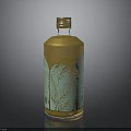 Elegant Artisanal Beverage in Golden Bottle with Green Decorative Leaf Design