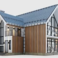Modern Detached Villa With Wooden Siding Large Glass Windows Balcony And Gabled Roof