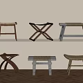 Middle Style Stool Wooden Stool Mazar Shoe Changing Stool 3d model