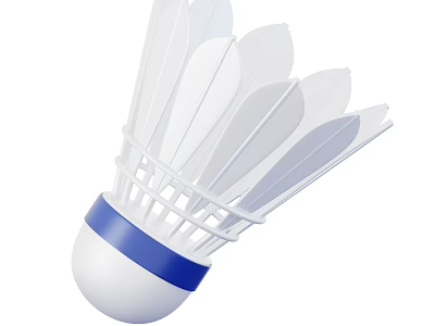 Professional Badminton Shuttlecock Sports Equipment With White Feathers Blue Band Rubber Base 3d model