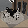 Modern Dining Table Set With Black Table White Chairs And Decorative Vase 3d model