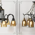 Chandeliers Featuring Golden Lamp Shades and Green Bases in Vintage Modern Design