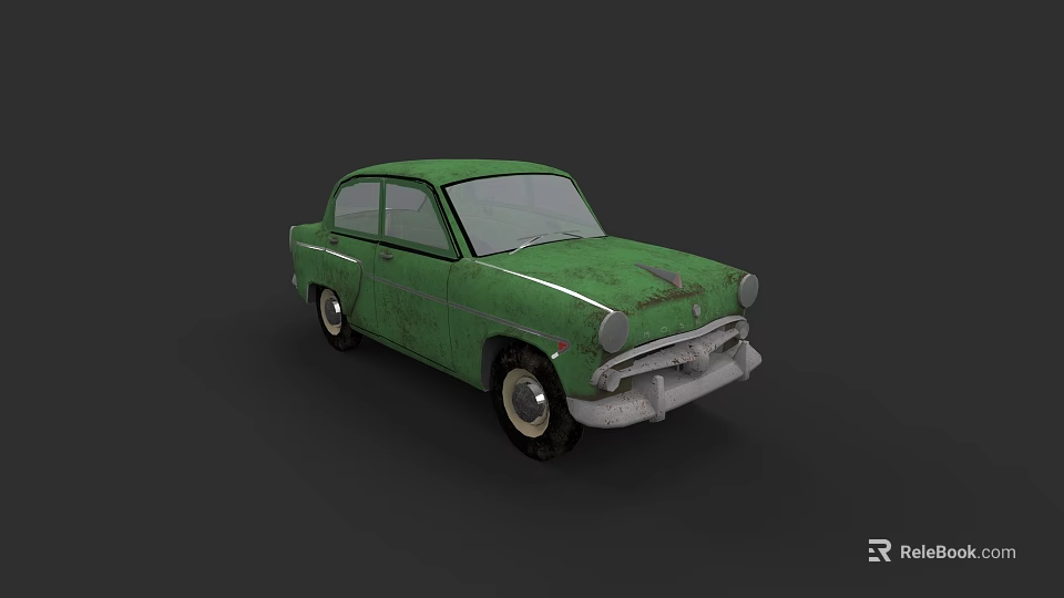 Vintage Green Classic Car With Retro Design And Compact Body 3d model 