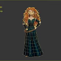 Red Curly Haired Woman In Teal Long Dress Standing With Hands On Hips Pose
