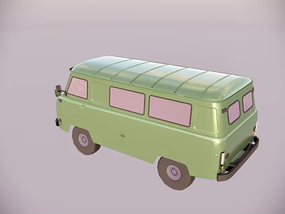 Detailed Green Van 3D Model Featuring Curved Roof And Side Windows 3d model