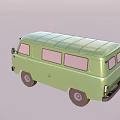 Detailed Green Van 3D Model Featuring Curved Roof And Side Windows