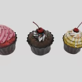 Colorful Cupcakes With Pink Chocolate Yellow Frosting Sprinkles And Cherries