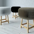 Faux Fur Stools With Wooden Legs In White Black And Brown Tones
