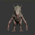 Fierce White Monstrous Rodent With Sharp Spikes Pink Ears And Claws On Dark Background
