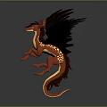 Red Horned Dragon Like Game Movie Character With Black Wings Spotted Body And Long Tail