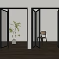 Modern Black Frame Folding Doors Open In Bright Indoor Space With Potted Plant