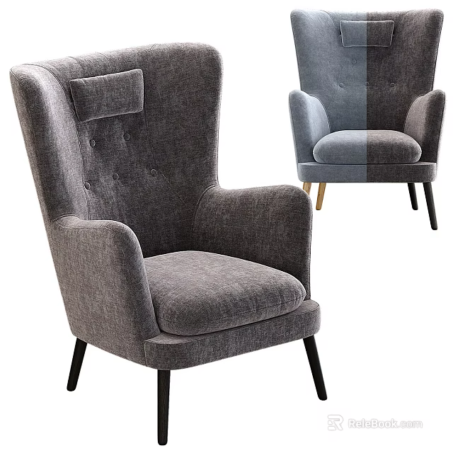 Modern Gray Single Sofa With High Back Tufted Design And Black Slim Legs 3d model