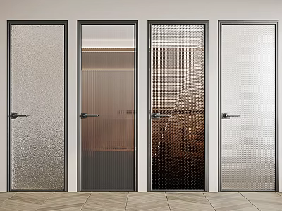 Modern Glass Doors With Black Frames And Various Textured Patterns For Interior 3d model