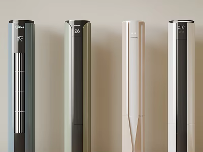 Four Different Colored Tower Air Conditioner Fans With Digital Temperature 3d model