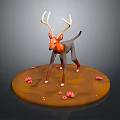 3D Deer Model With Large Antlers Standing On Circular Base With Pink Flowers