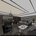 Modern Office Interior With Bright Lighting Large Windows Desk Sofa And Bookshelf 3d model