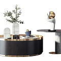 Modern Coffee Table Designs With Marble Tops Metal Bases And Decorative Objects Plants 3d model