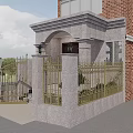 Elegant Entrance Gate Featuring Stone Structure Brown Door Golden Iron Fence Steps And Black Lanterns