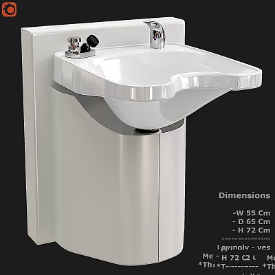 Medical Equipment White Washbasin With Faucet Size W 55 D 65 H 72 Cm 3d model