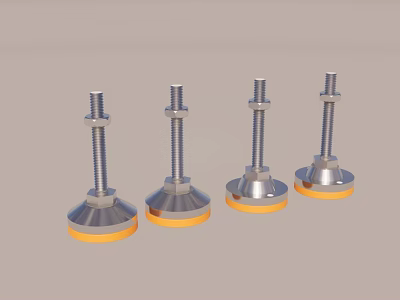 Four Metal Adjustable Feet With Orange Base Screw Design For Stable Support 3d model