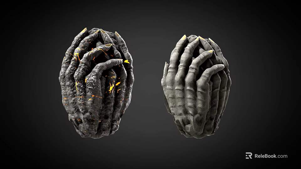 Mythical Monster Claws With Textured Surface Left Glowing Yellow And Right Dark 3d model 